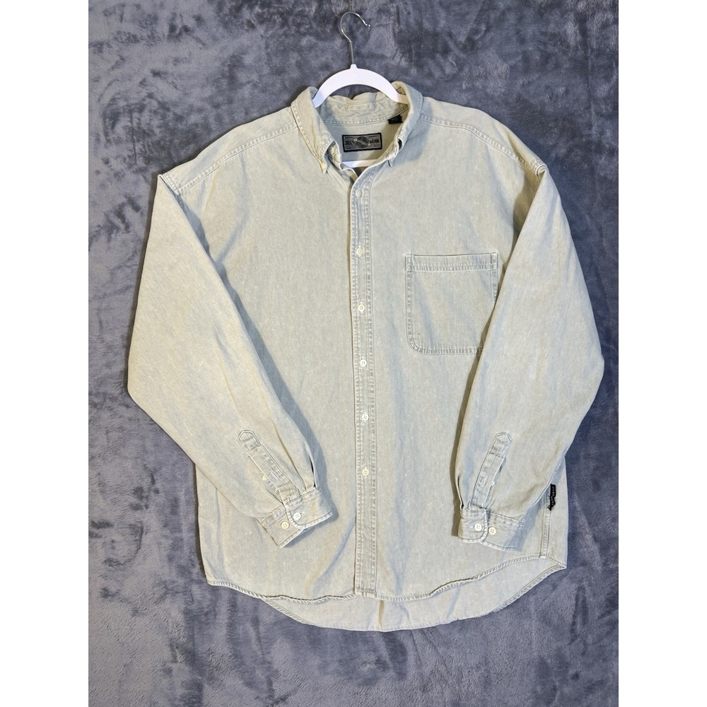 Vintage Structure Jeans Wear Mens Large Sage Green Denim Button Down Shirt 90s